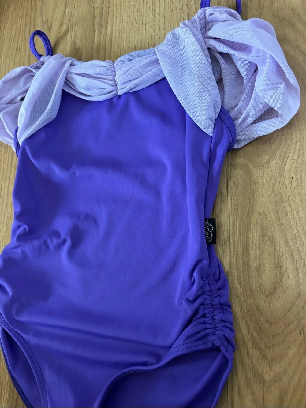 Tiger Friday Girls Purple leotard with Light Lavender Ruffle Sleeves